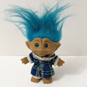 Vintage ACE Novelty Treasure Troll Blue Hair Diamond Wishstone Belly Gem 4 Inch